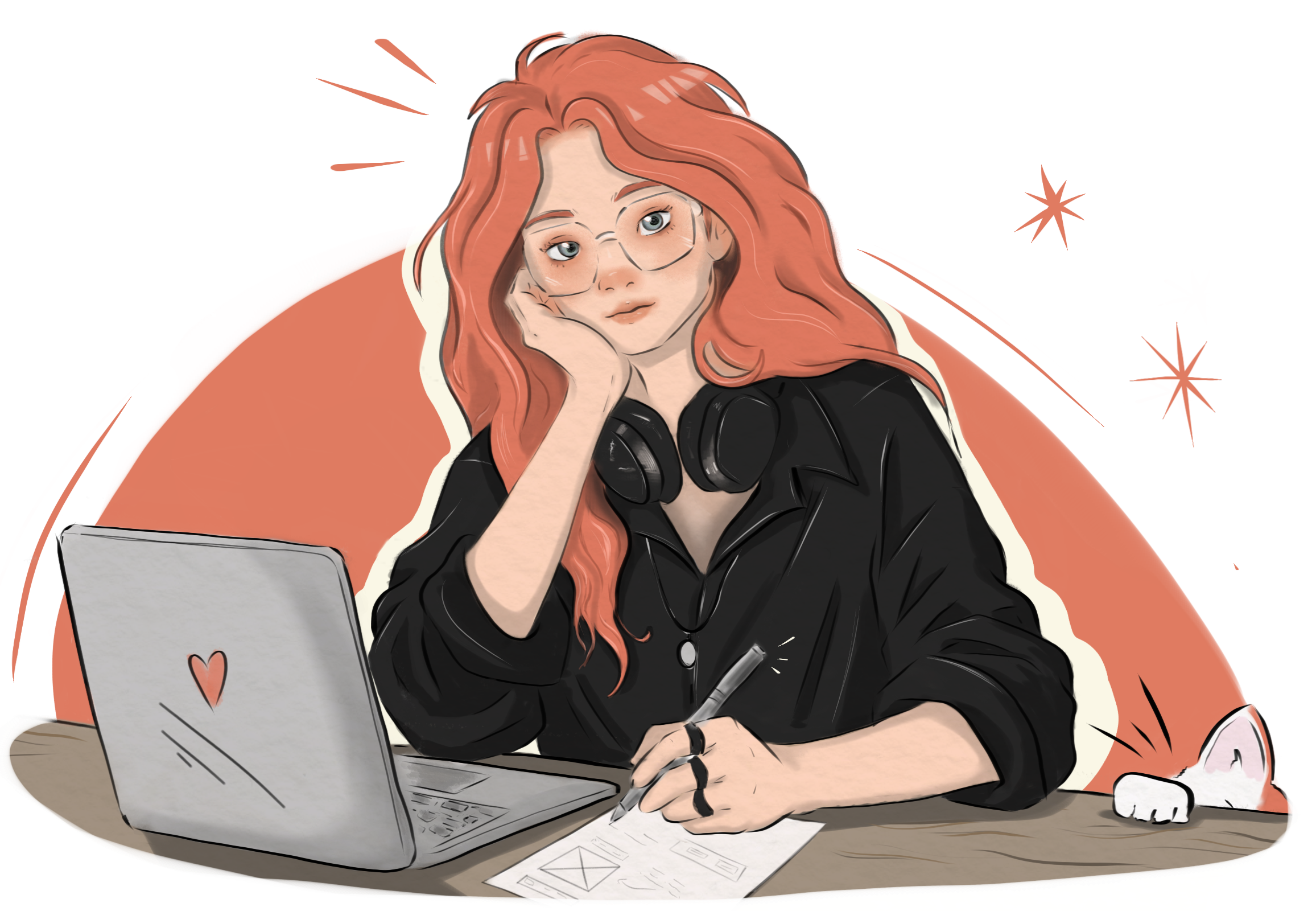 Illustrierte Webdesignerin am Laptop für Individuelles Webdesign